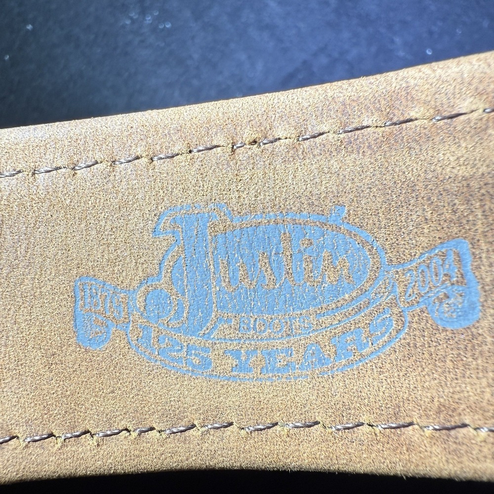Justin Boots Tooled  Leather Belt With‎ Pony Hair Accent Silver Buckle Sz 44 - Picture 4 of 7